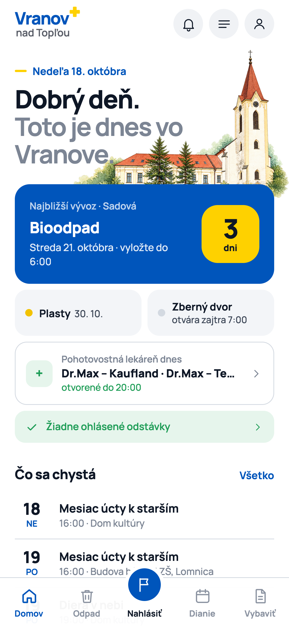 Úvodná obrazovka aplikácie MestoPlus